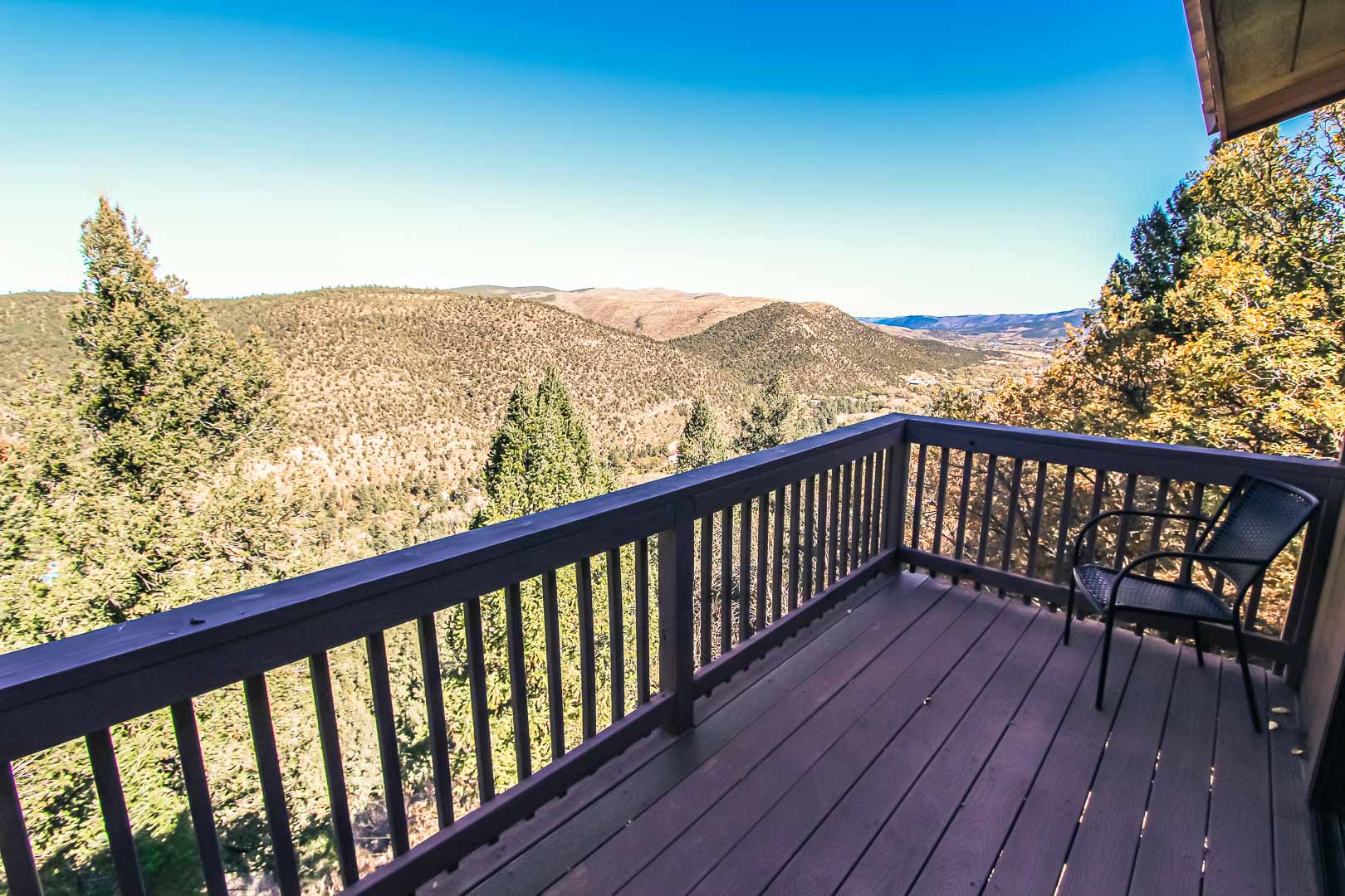 A tranquil patio deck view at VRI's Crown Point Condominiums in New Mexico.